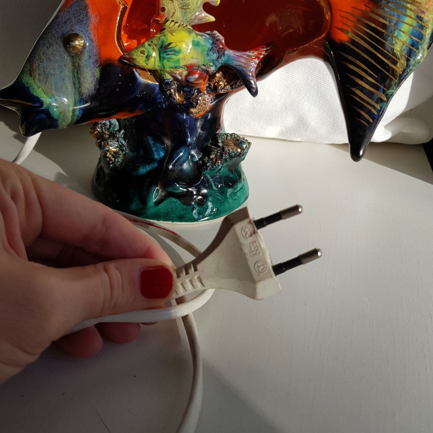 Lampe poisson en céramique avec ampoule