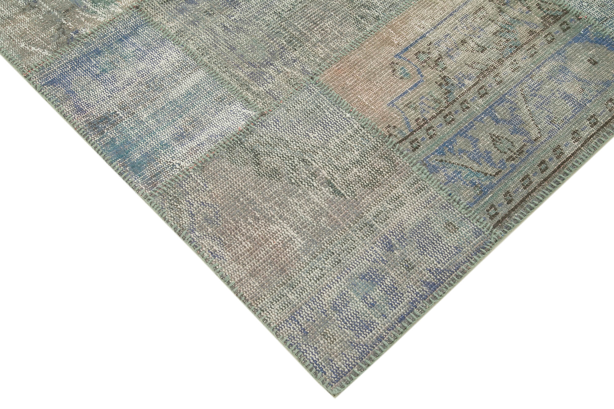 Handwoven Anatolian Contemporary 173 cm x 247 cm Grey Patchwork Carpet