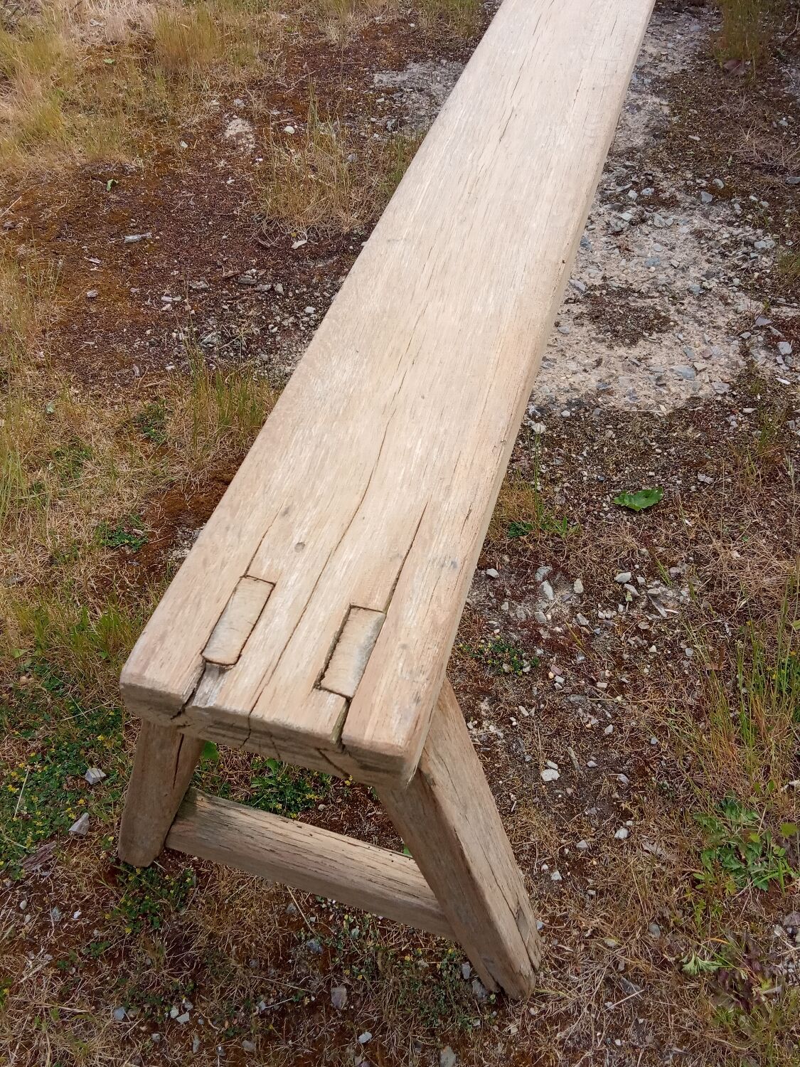 Pair of oak farmhouse benches 228 cm