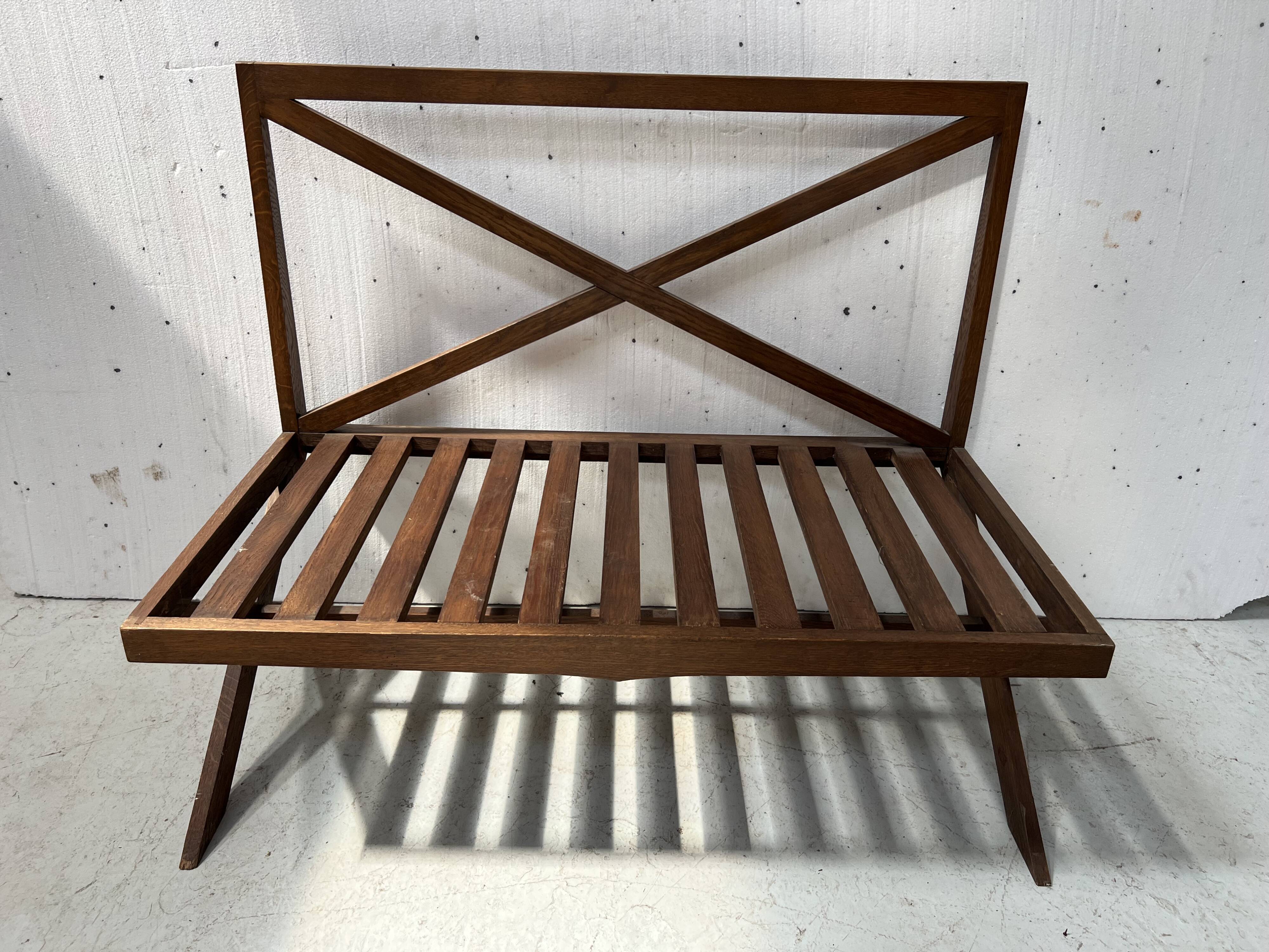 Solid oak terrace bench from the 70s