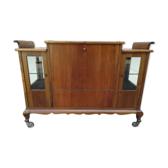 Bar cabinet on casters in walnut