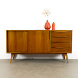Midcentury Walnut Sideboard with sliding doors and drawers, 1950s