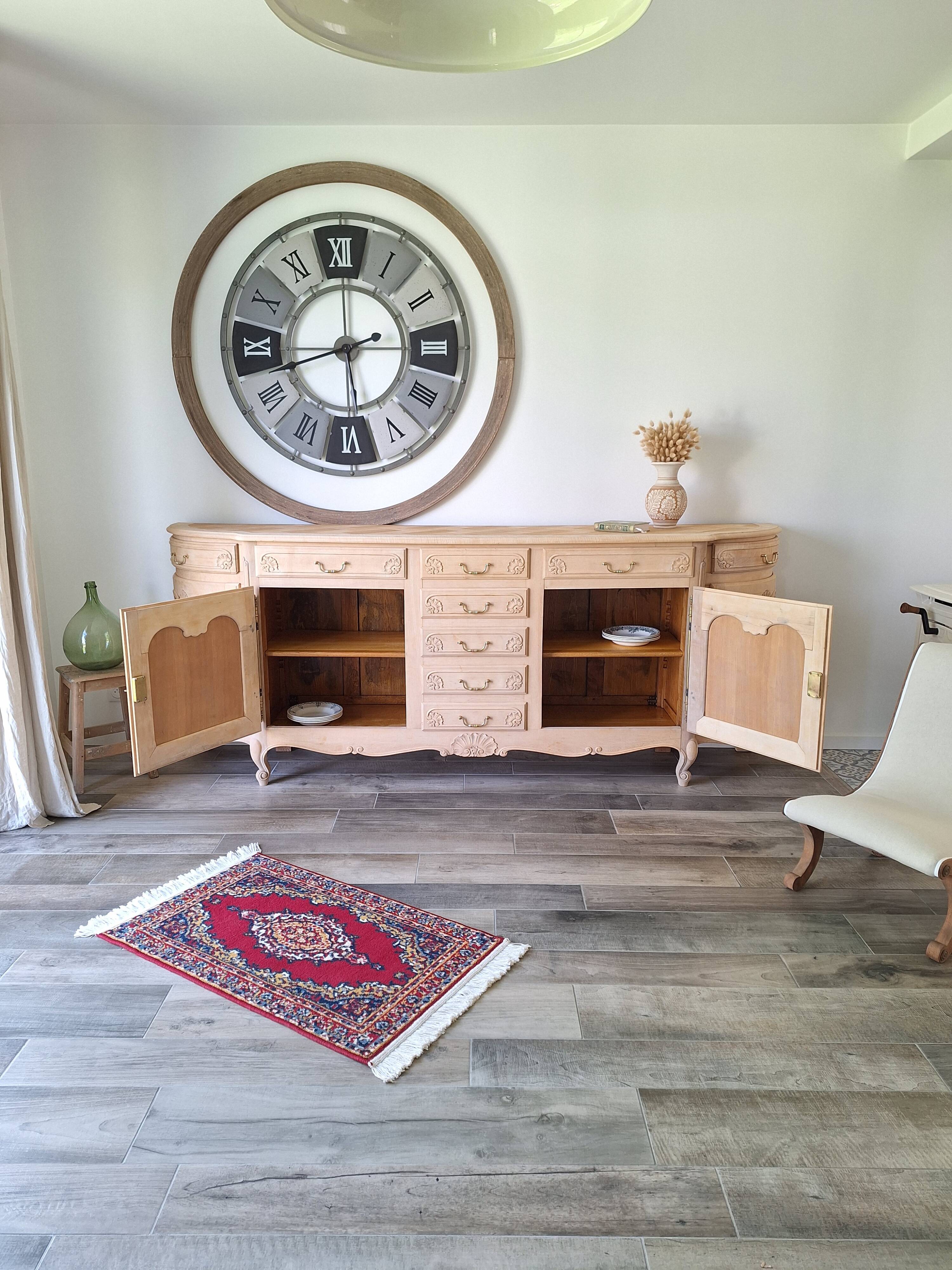 Low buffet in renovated solid cherry wood – Revisited Louis XV style – 250 cm