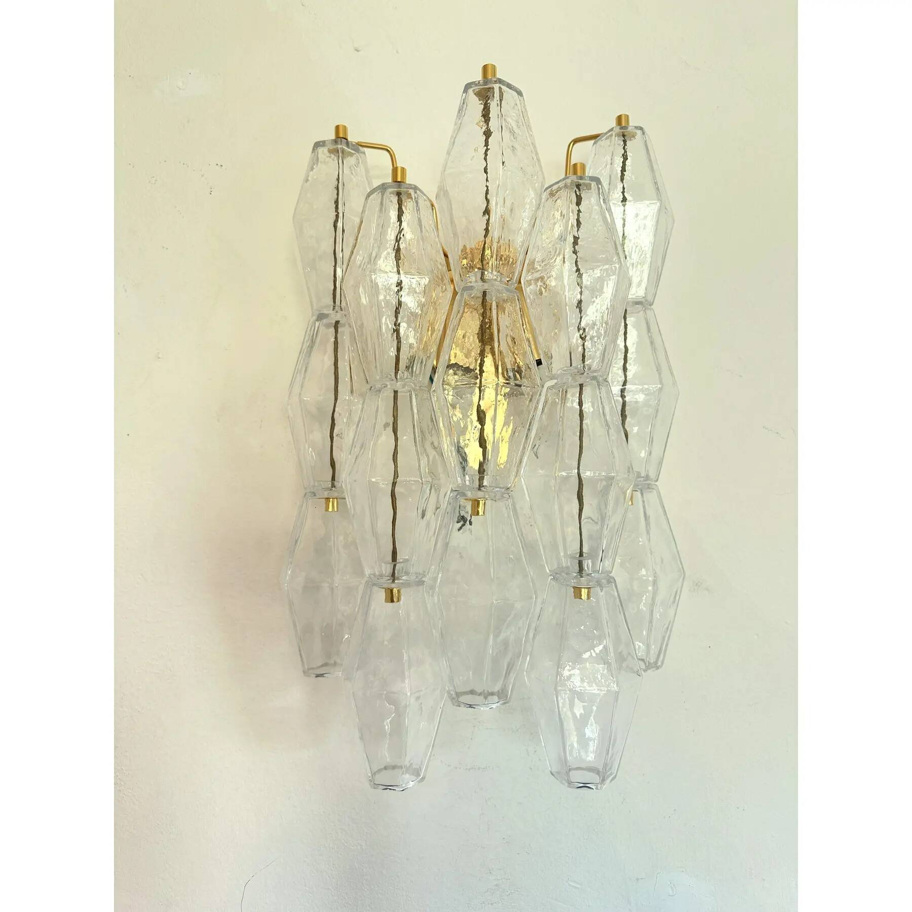 Contemporary Transparent “Poliedri” Murano Glass Gold Wall Sconce in Venini