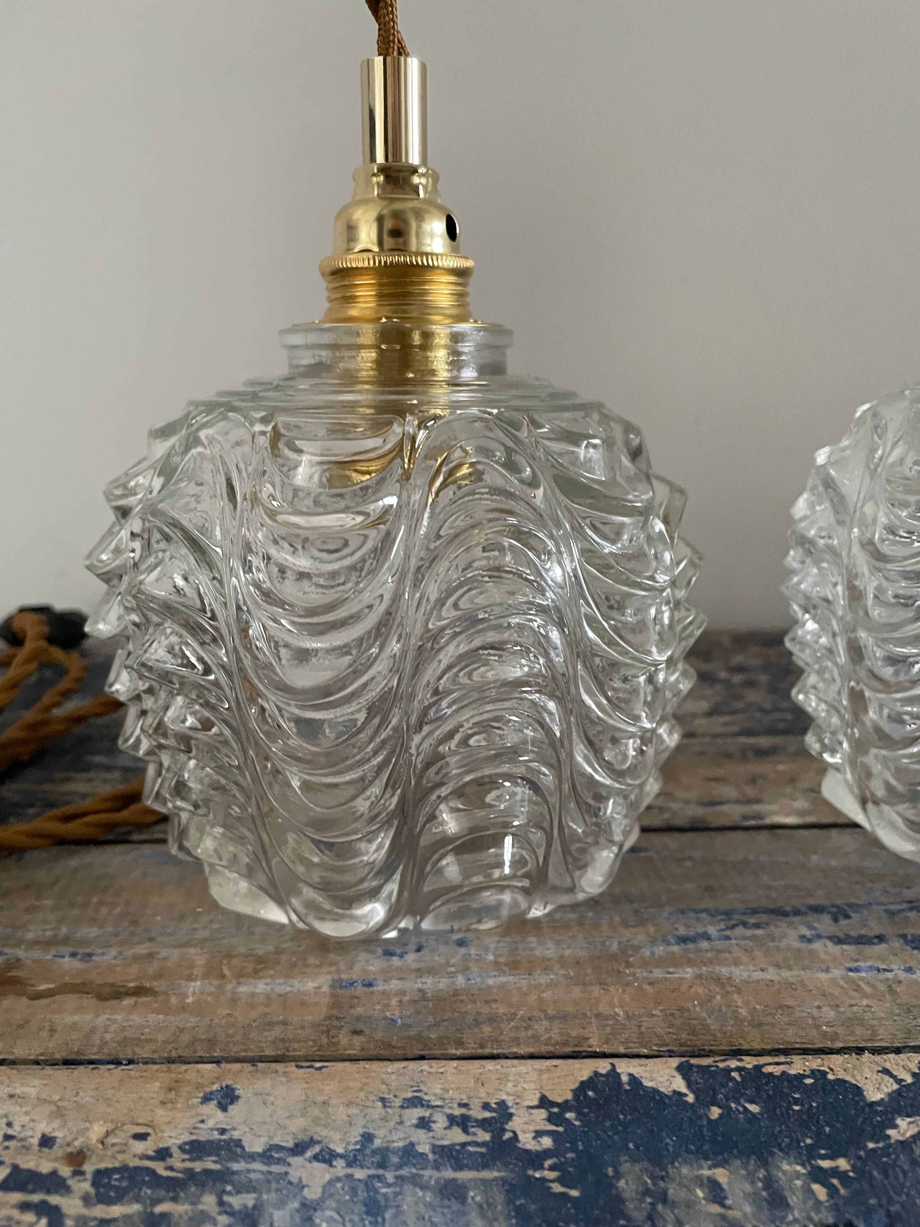 Set of two vintage electric chiseled glass handhelds