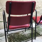 Pair of armchairs in red skai 1950 vintage design 50s 70