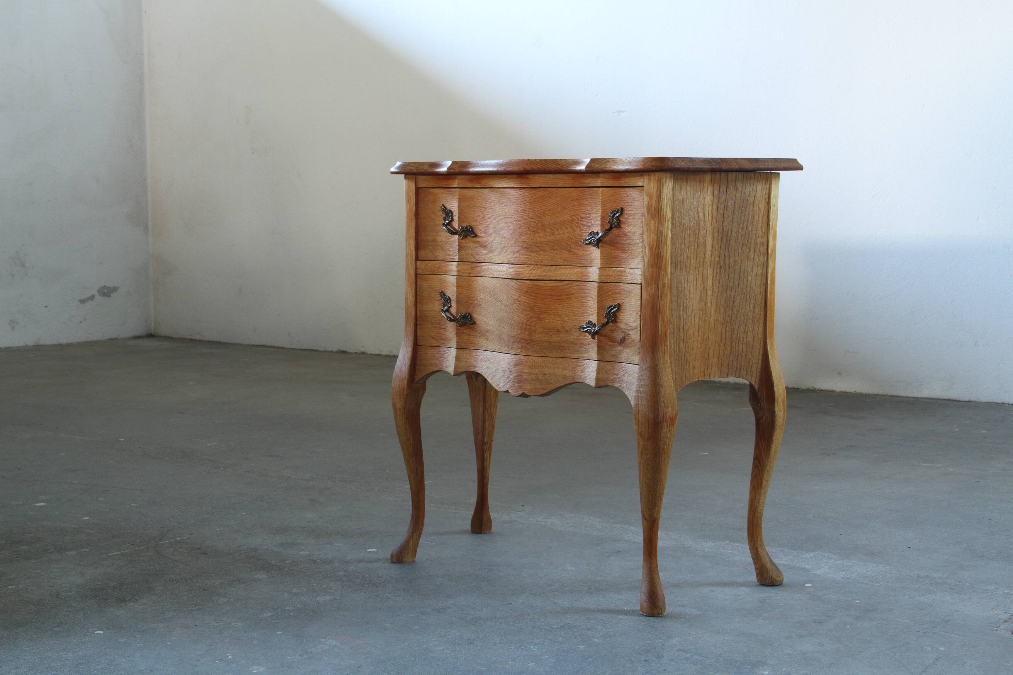 Vintage 1960s Danish Modern Oak Nightstands, Henning Kjærnulf Baroque style