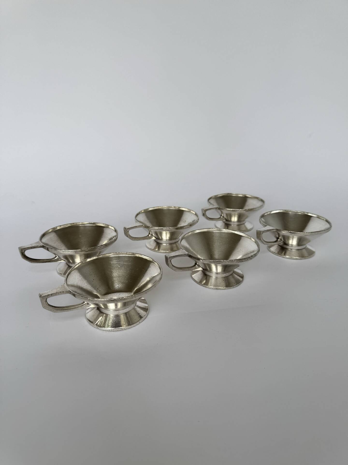 Set of 6 Mid Century Modern Silver Plated Coffee Cups