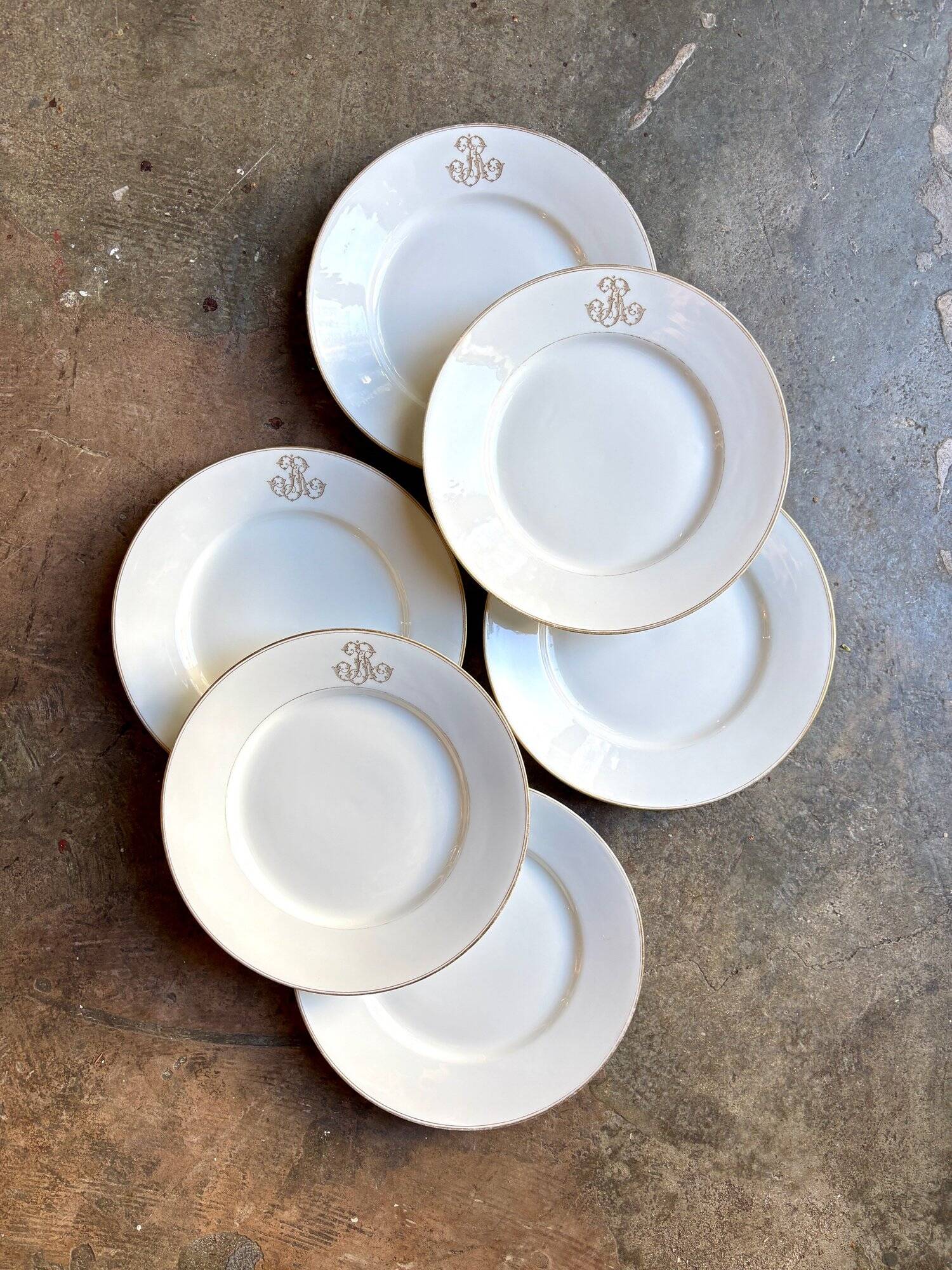 6 monogrammed Paris porcelain dinner plates