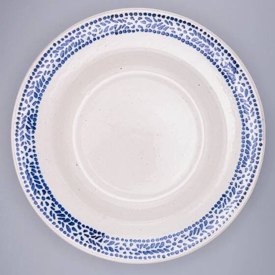 Set of 6 vintage blue and white speckled soup plates
