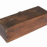 Coffre coffret ancienne cashbox commercant bois vieux teck patine marron inde