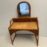 Coiffeuse bureau en rotin et bambou vintage