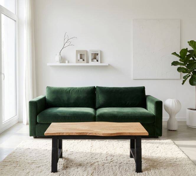 Bicolour coffee table in solid oak with 19th-century legs • Unique piece "Raw"
