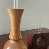 Duo of Scandinavian soliflores in wood and glass