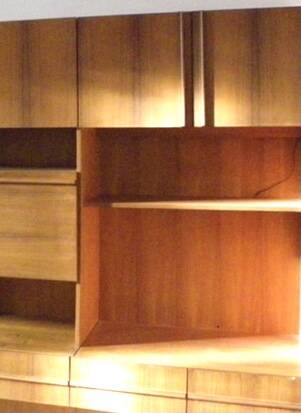 Wooden dressing room, vintage Scandinavian wooden bookcase