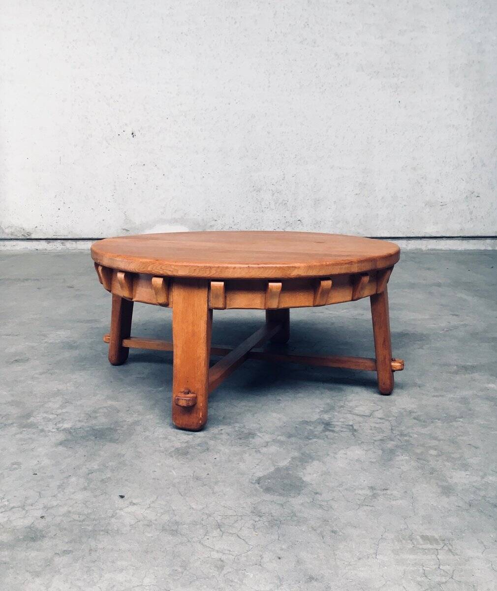 Brutalist Handcrafted Oak Coffee Table, Netherlands, 1950s