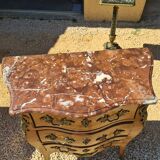 Commode 3 tiroirs avec dessus marbre marron marquettee style 19e siecle