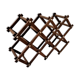 Bottle holder accordion foldable teak wood vintage Scandinavian design