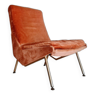 Old Scandinavian velvet armchair design with compass feet