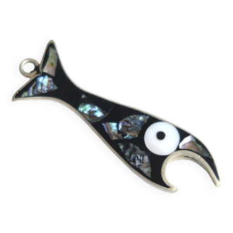 Mexican Fish bottle opener in mother-of-pearl and silver