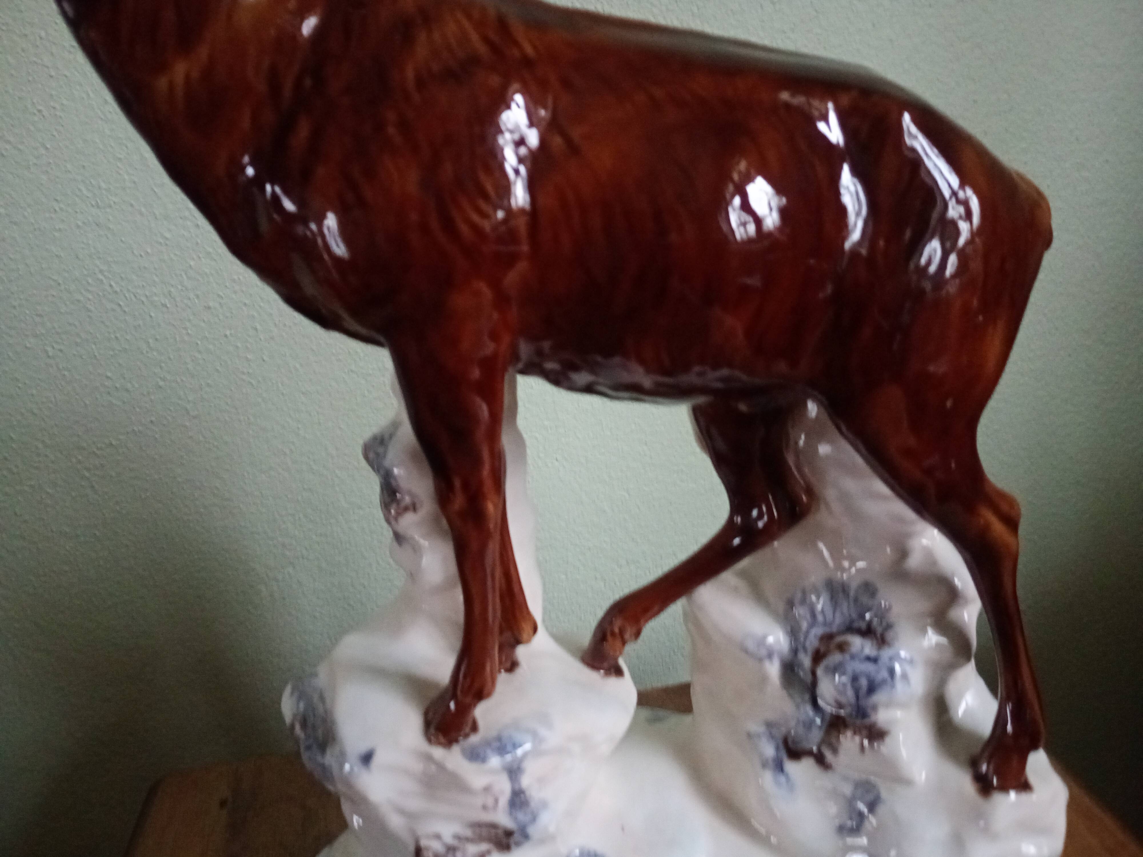 CHAMOIS animal statuette on a rock - enameled ceramic
