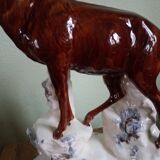 CHAMOIS animal statuette on a rock - enameled ceramic
