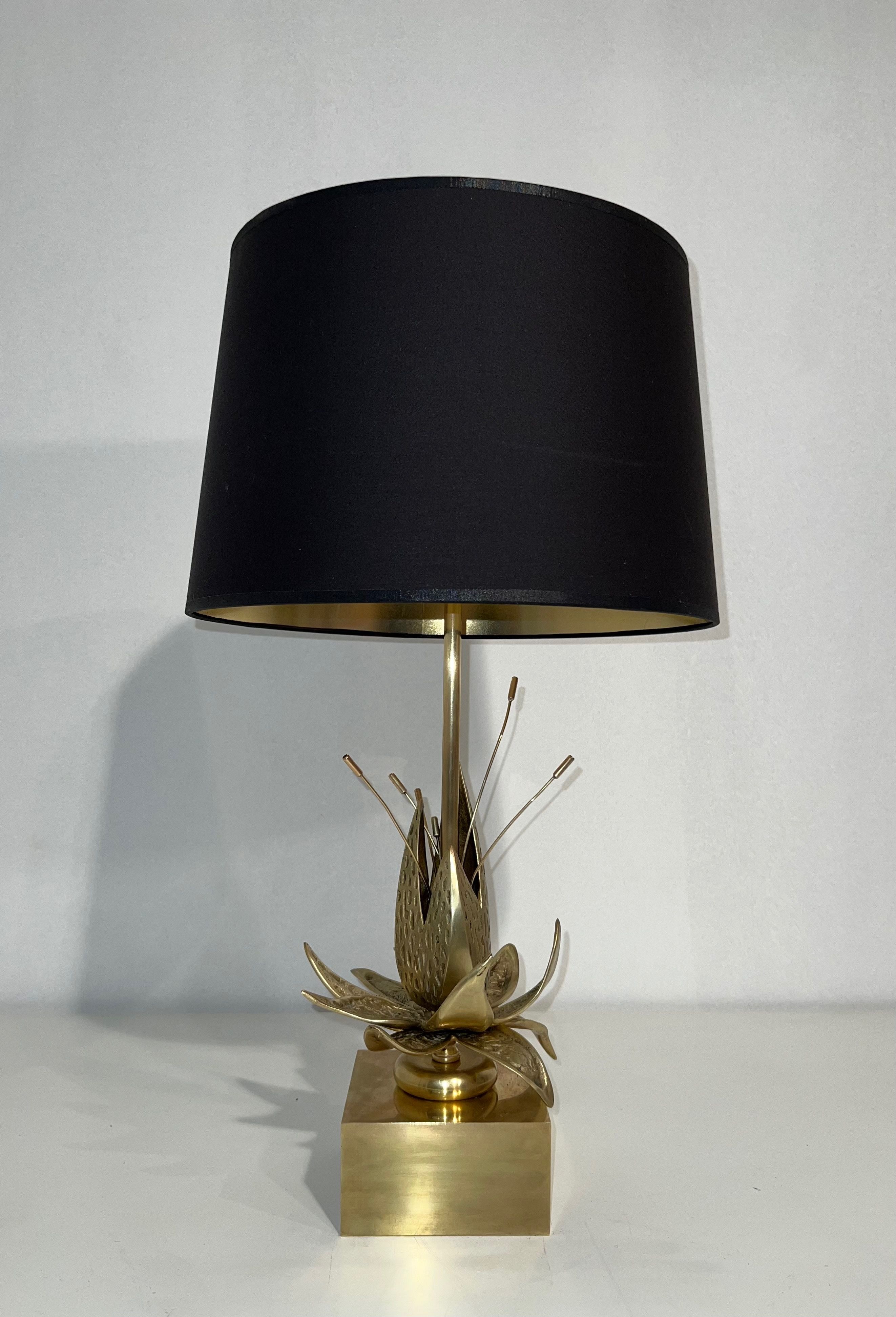 Bronze and brass water lily lamp attributed to Maison Charles. Circa 1970.