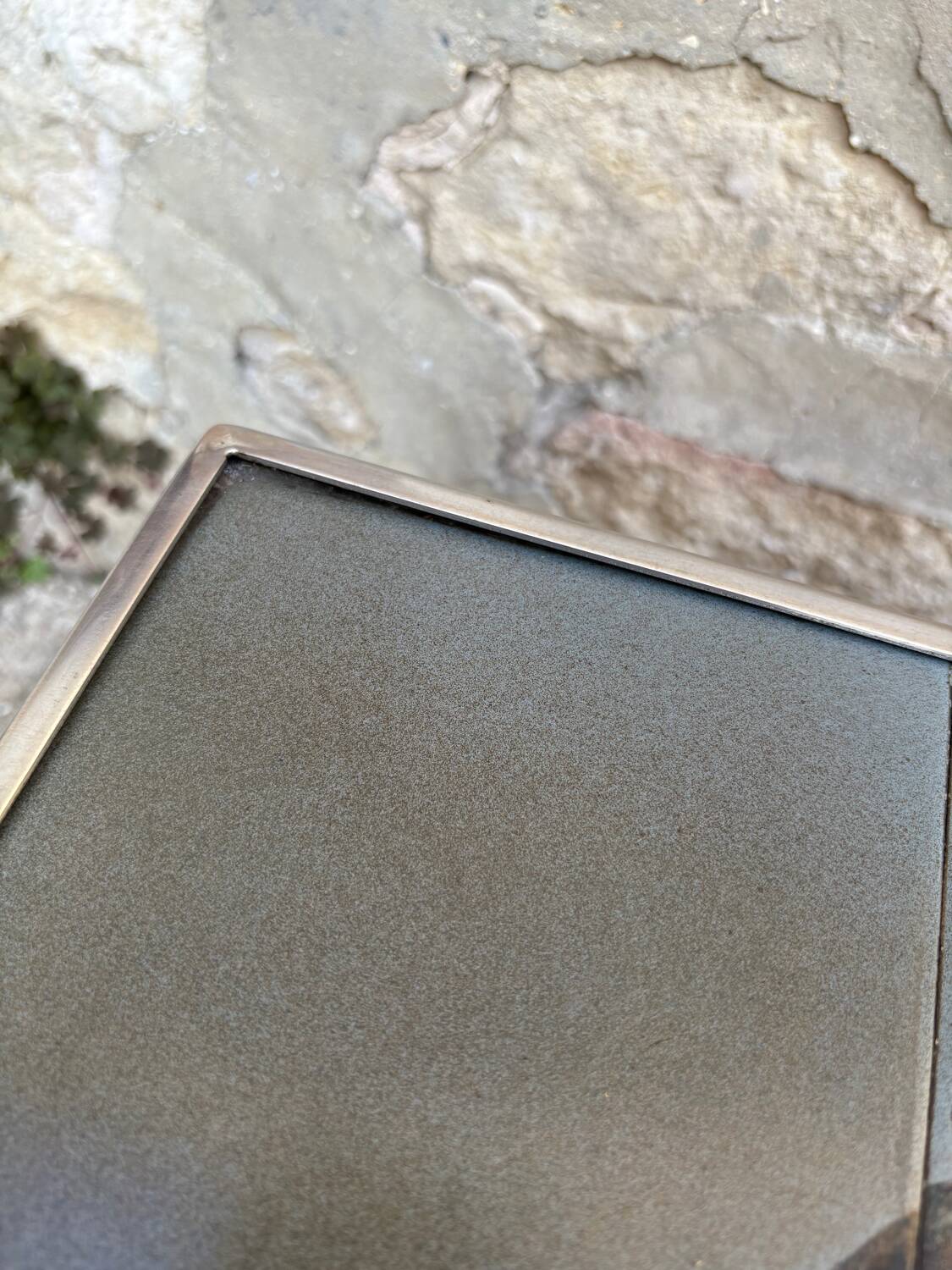 Vintage 1970s ceramic tile coffee table with chrome legs.