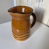 Vintage pitcher carafe Water pot, jug, enamelled ceramic PL France corrugated