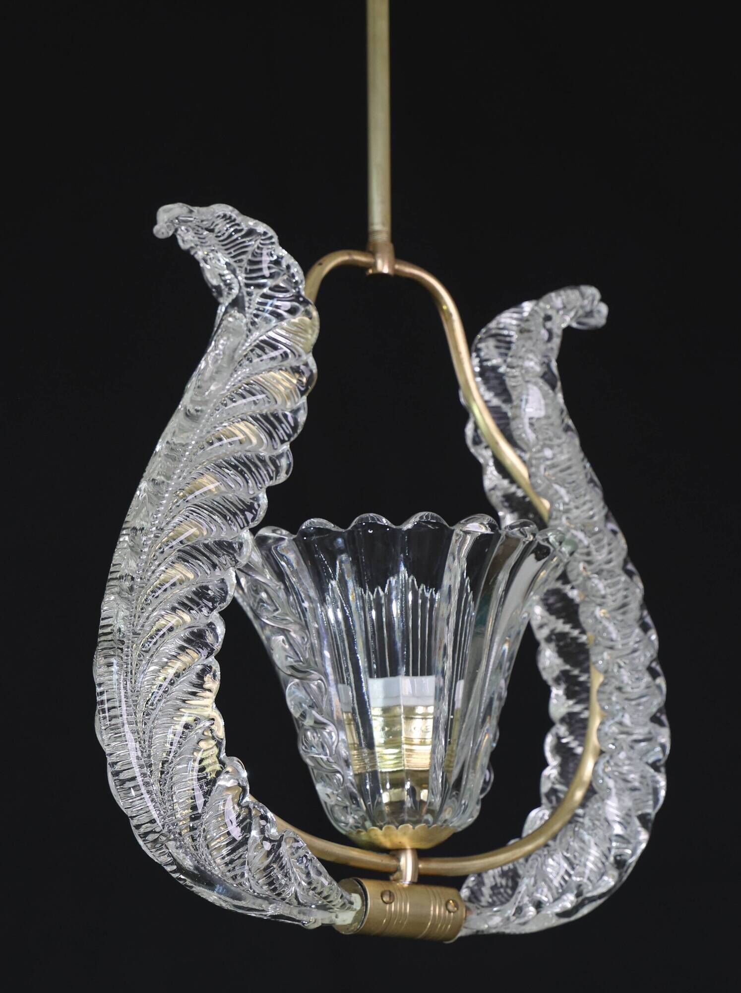 Charming Murano Glass Art Deco Pendant Chandelier by Ercole Barovier, 1940s