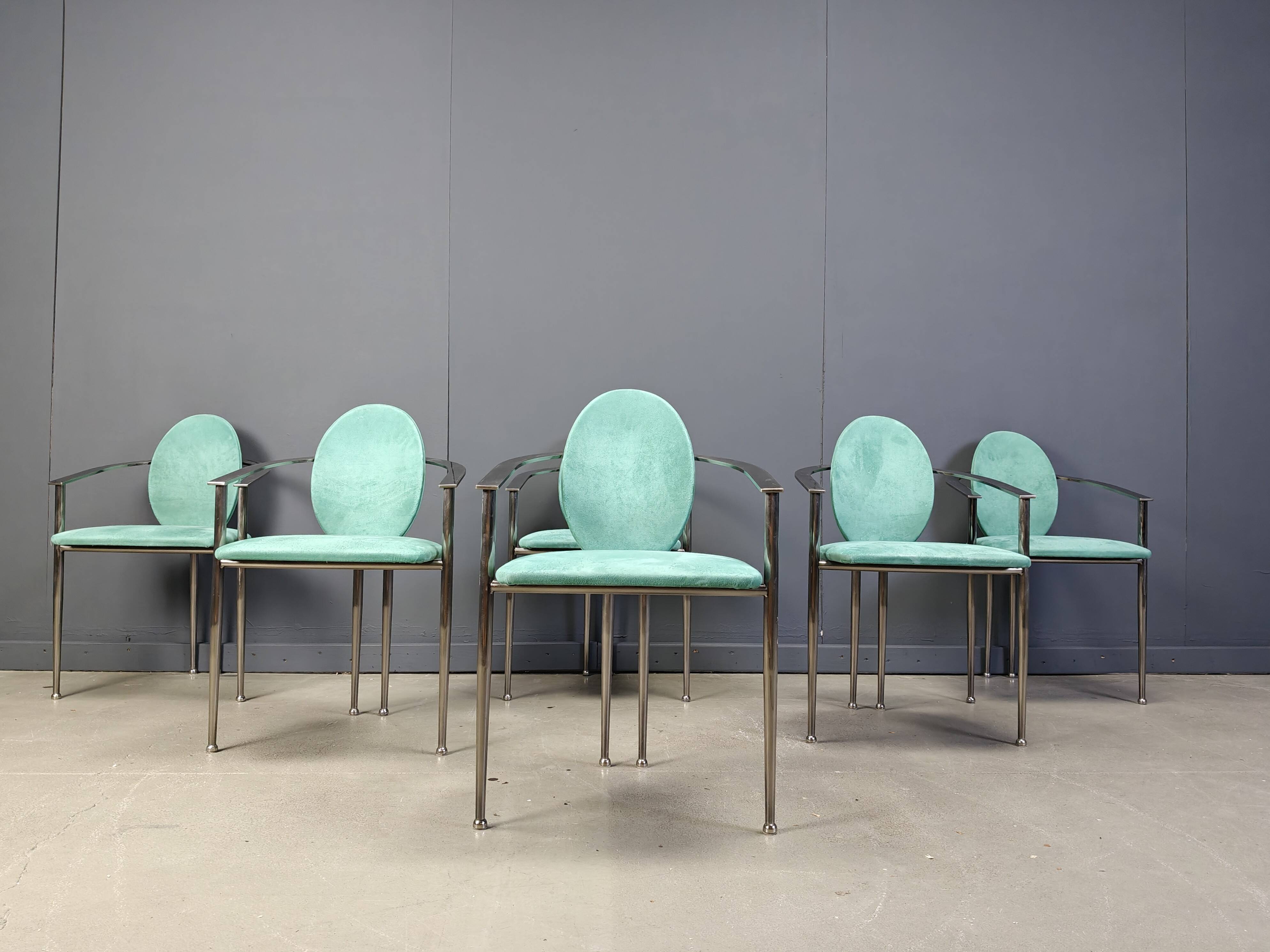 Vintage dining chairs by Belgo chrom, set of 6 - 1980s