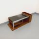 Rectangular vintage modernist coffee table with wooden niches, chrome.