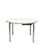 Vintage round extendable dining table, white laminate on chrome legs.