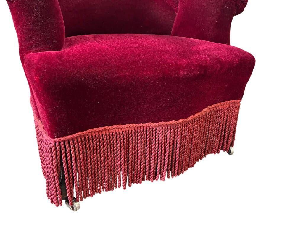 Vintage bordeaux mini armchair / children's chair with fringes