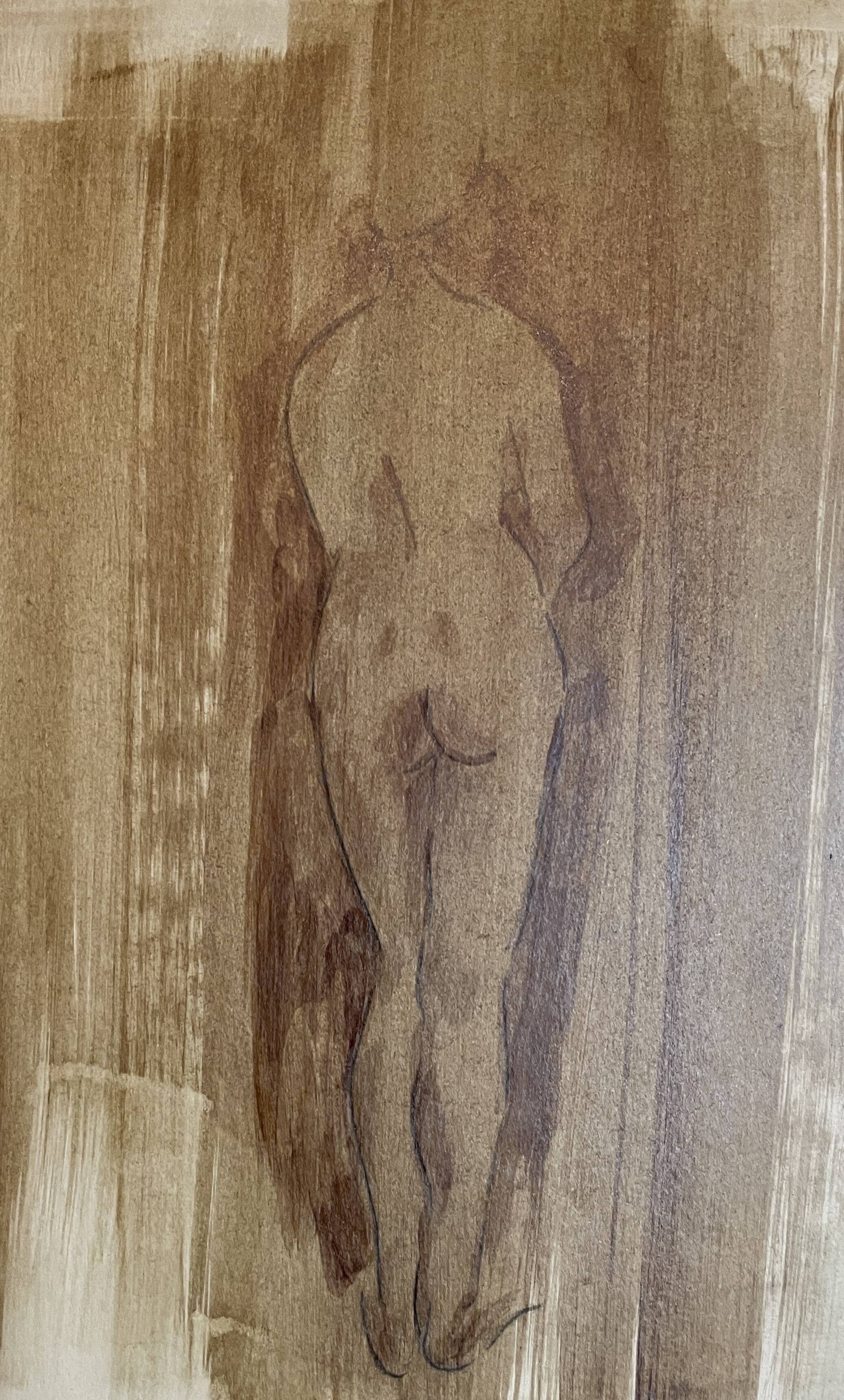 Signed painting monochrome watercolor female nude “back study”