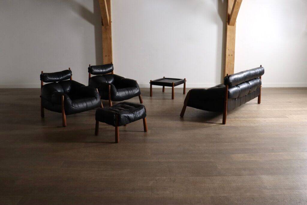 Percival Lafer MP-81 side table in black leather, Brazil 1970s