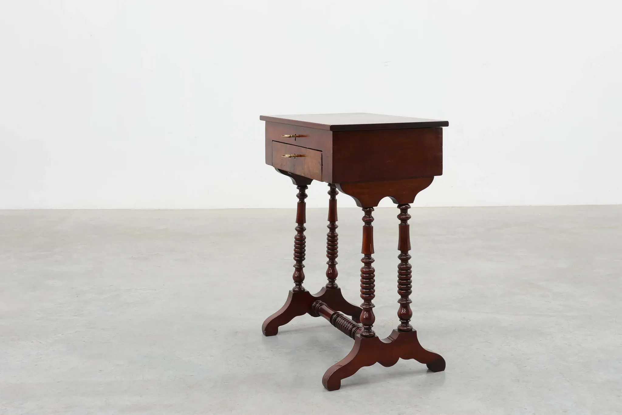 Louis Philippe Side Table with Two Drawers and Turned Twin Legs, France, 18