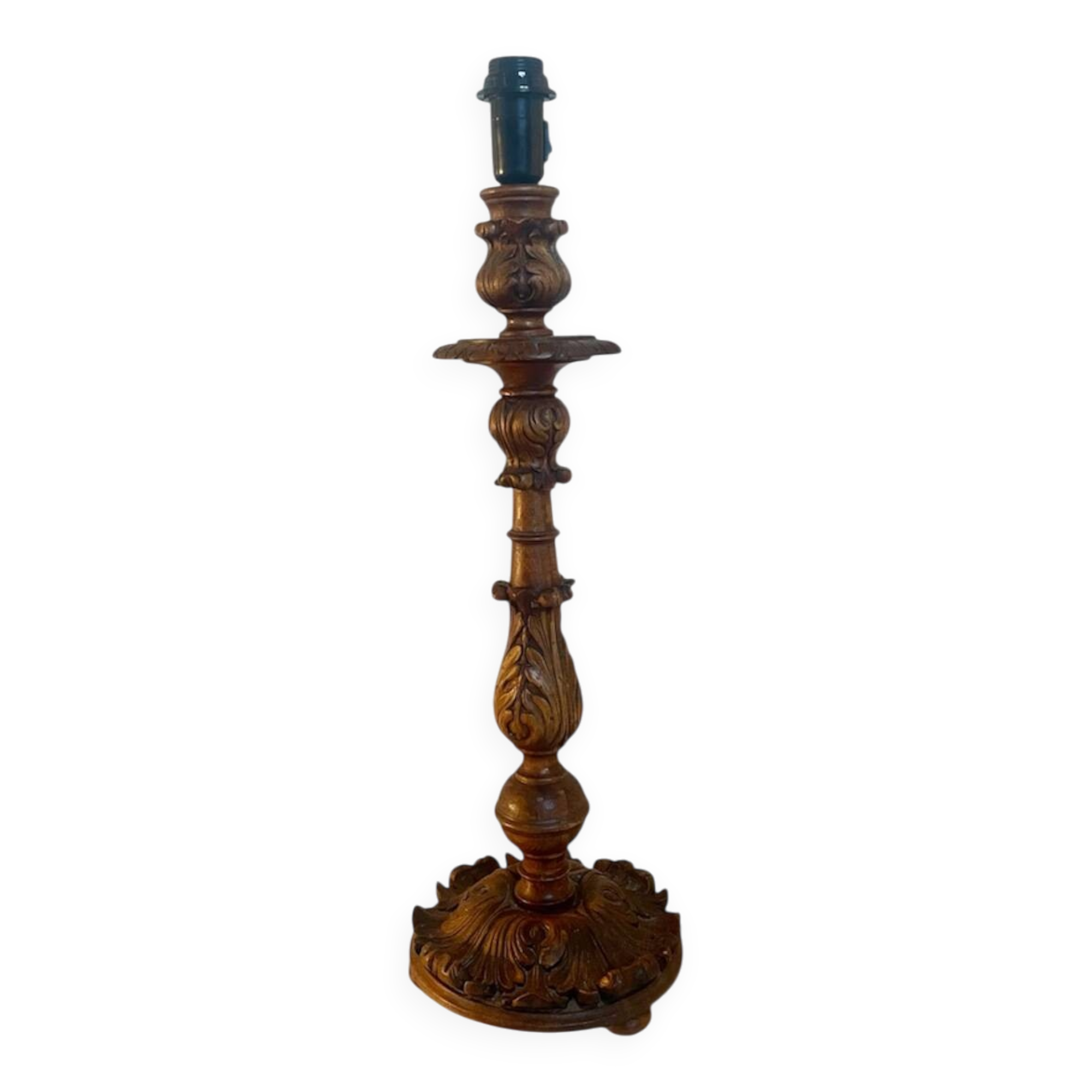 Antique carved wooden lamp 67cm