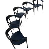 Set of 5 chairs from the 80s, in imitation leather, Italian design, Bauhaus style.