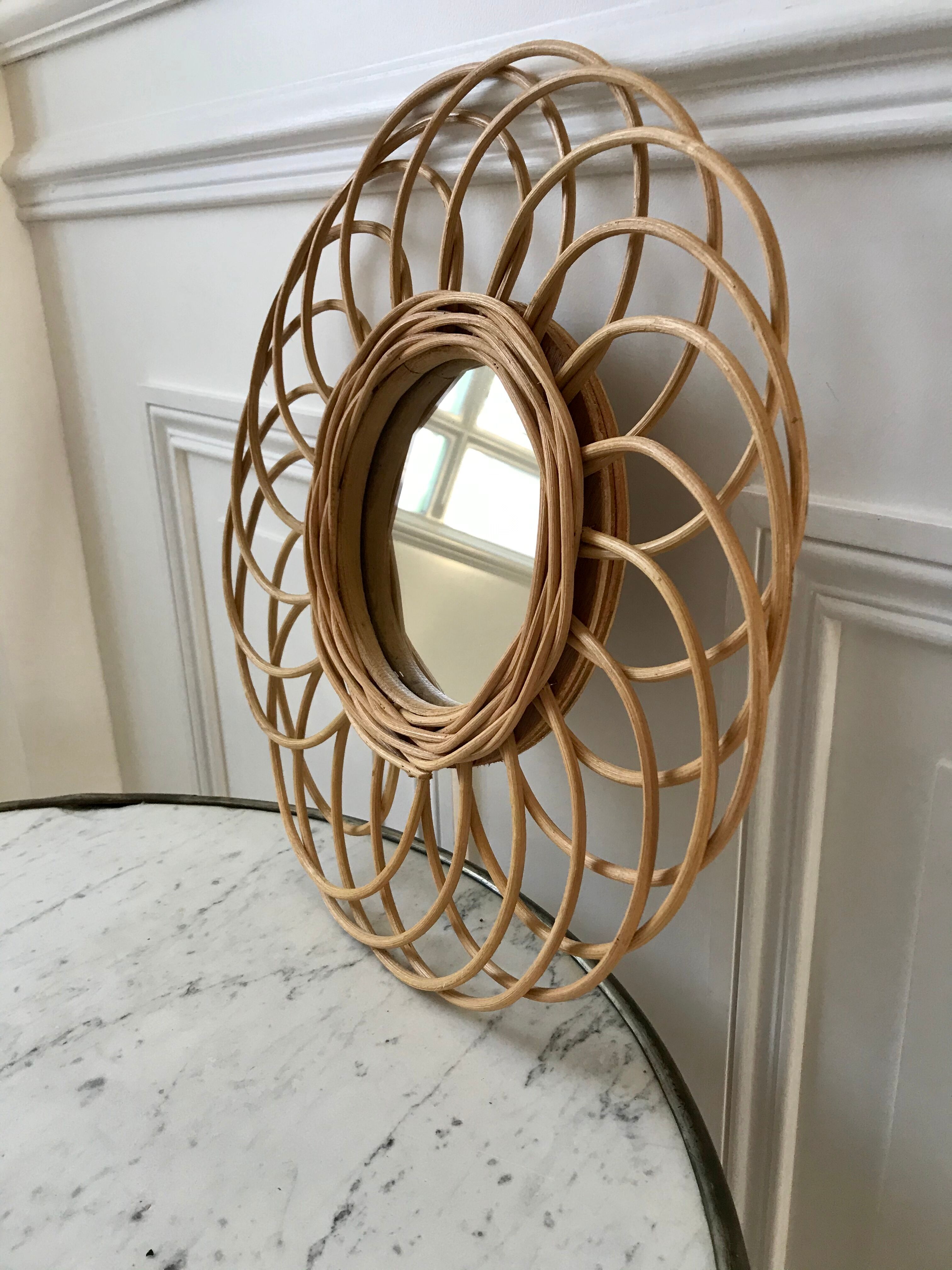 Vintage bamboo & rattan sun mirror