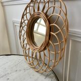 Vintage bamboo & rattan sun mirror