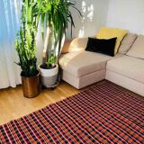 Handwoven vintage accent geometrical rug, colorful wool