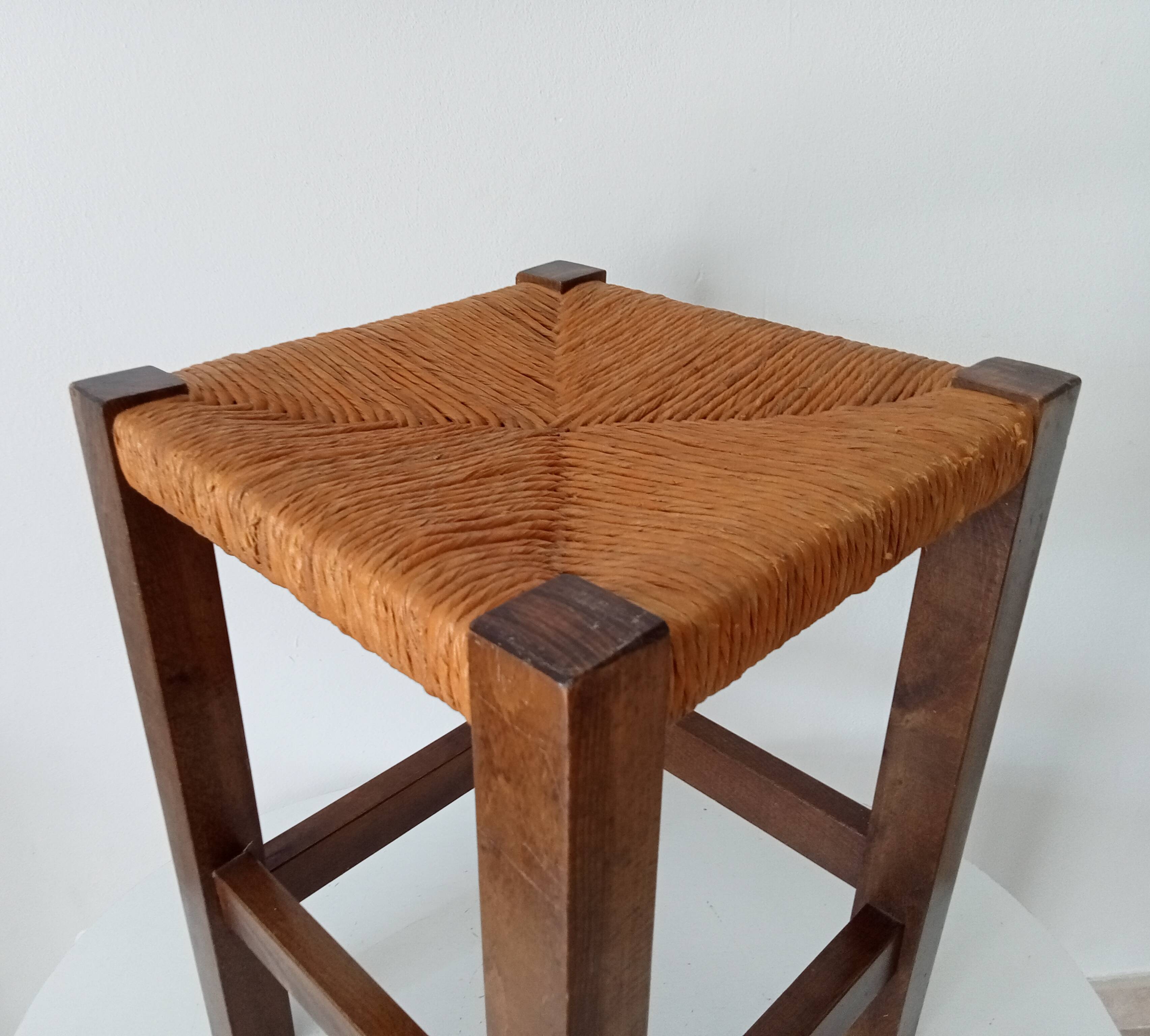 Antique solid oak stool Mountain Chalet