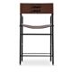 Contemporary classic bar stool with a dark brown leather backrest and black metal.