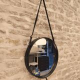 Miroir cuir de Jacques Adnet, vintage 1950