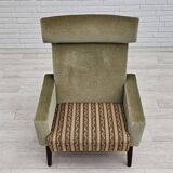 1970s, Danish armchair, original condition, furniture velour, woven wool fabric, teakwood.