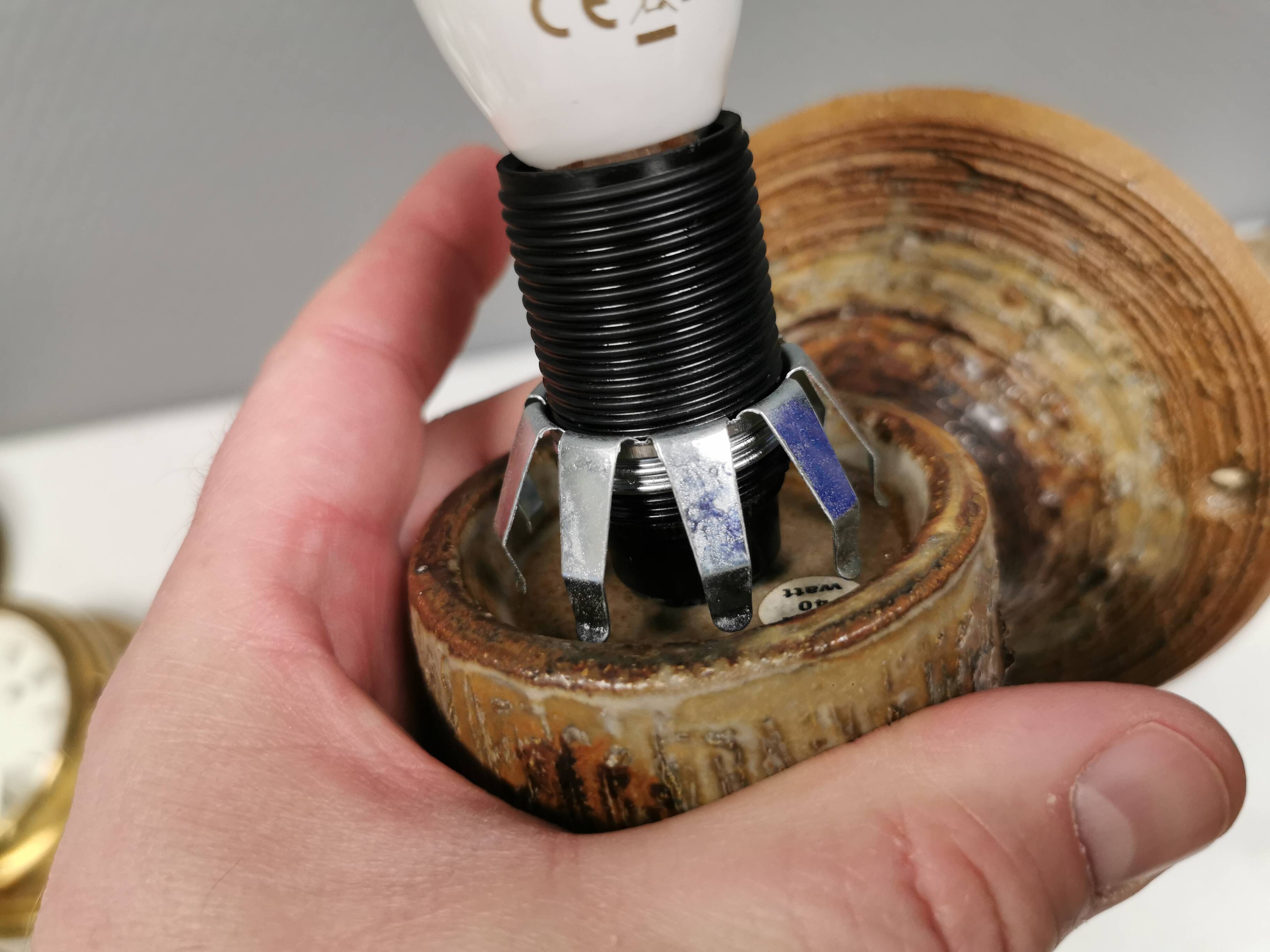 A ceramic wall lamp with a hard-pressed glass shade, Axella Denmark 1970s