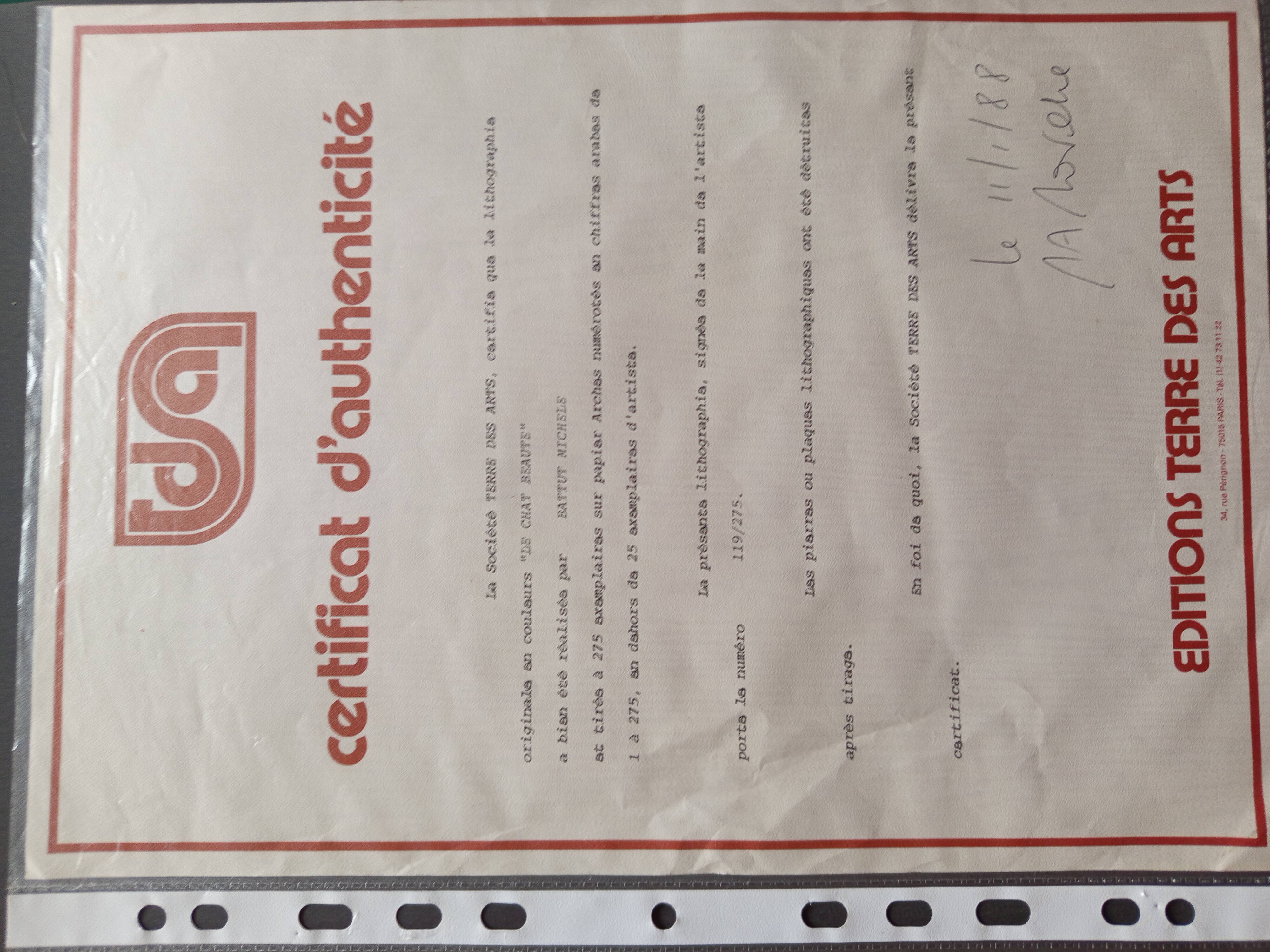 Lithograph "the beauty cat" Michelle Battut