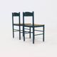 Lot de 2 chaises de salle à manger en bois teinté et jonc années 1960