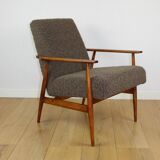 Armchair 'Lis', 1970s brown chocolate brown boucle design by Henryk Lis - 2 pieces available